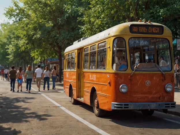 Auf dem Bild sieht man einen alten orangen Bus, der an einer Straße parkt, während Menschen in der Nähe spazieren gehen. Die Szene wirkt lebhaft und grün durch die Bäume, die die Straße säumen.

**Praktische Reisetipps für Krakau:**

1. **Öffentliche Verkehrsmittel**: Nutzen Sie die Straßenbahnen und Busse, um sich einfach in der Stadt fortzubewegen. Eine Krakau-Karte kann hierbei hilfreich sein, um Geld zu sparen.

2. **Zu Fuß erkunden**: Viele Sehenswürdigkeiten, wie der Marktplatz und das Wawel-Schloss, sind gut zu Fuß erreichbar. Ein gemütlicher Spaziergang lohnt sich!

3. **Essen und Trinken**: Probieren Sie lokale Spezialitäten wie Pierogi (gefüllte Teigtaschen) in traditionellen Restaurants oder auf Märkten.

4. **Kulturelle Veranstaltungen**: Informieren Sie sich über lokale Feste oder Veranstaltungen, die während Ihres Aufenthalts stattfinden könnten, um die Kultur Krakaufs hautnah zu erleben.

5. **Sicherheitsvorkehrungen**: Wie in jeder Stadt sollten Sie auf Ihre Wertsachen achten und öffentliche Verkehrsmittel während der Hauptverkehrszeiten meiden, um überfüllte Busse oder Straßenbahnen zu umgehen.

Viel Spaß beim Erkunden von Krakau!