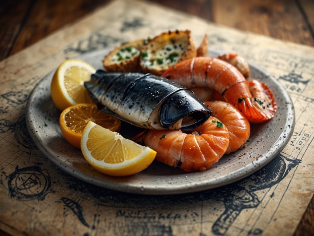 Auf dem Bild ist ein Teller mit verschiedenen Meeresfrüchten zu sehen, darunter Fisch und Garnelen, garniert mit Zitronenscheiben und möglicherweise geröstetem Brot. In Danzig sind kulinarische Erlebnisse, die frische Meeresfrüchte bieten, besonders beliebt. Die Stadt hat eine lange Tradition in der Fischerei, und viele Restaurants servieren regionale Spezialitäten wie gegrillten Fisch, muschelige Gerichte und leckere Garnelen, oft begleitet von einer Auswahl an lokalen Beilagen und Saucen. Ein Besuch in einem Hafenrestaurant könnte ein hervorragendes Erlebnis bieten, um die frischen Aromen der Ostsee zu genießen.