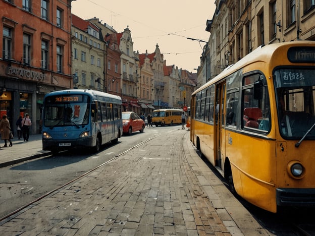 Auf dem Bild sind verschiedene öffentliche Verkehrsmittel in Breslau zu sehen, darunter ein blauer Bus und eine gelbe Straßenbahn. Die Szene spielt sich in einer urbanen Umgebung mit historischen Gebäuden ab, was die charakteristische Architektur der Stadt widerspiegelt. Die Mobilität in Breslau wird durch ein gut ausgebautes Netz von Bussen und Straßenbahnen unterstützt, die den Bewohnern und Touristen eine praktische Möglichkeit bieten, sich in der Stadt fortzubewegen. Die Kombination aus Bussen und Straßenbahnen zeigt die Vielfalt der Verkehrsanbindungen, die Breslau für Pendler und Besucher attraktiv macht.