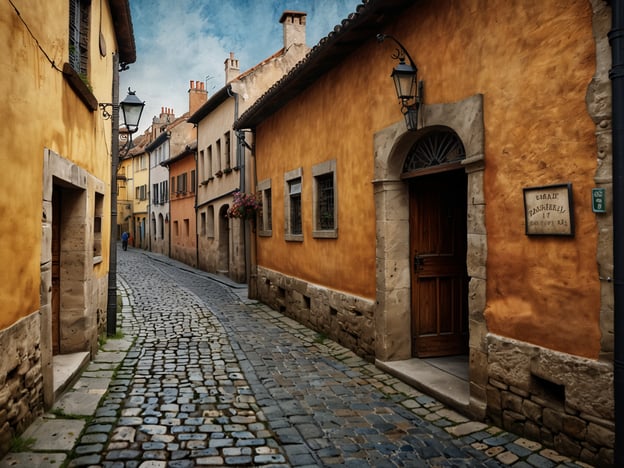 Auf dem Bild ist eine malerische, enge Straßenszene mit bunten, historischen Gebäuden zu sehen, die an die faszinierende Altstadt von Riga erinnert. Die Häuser haben Pastelltöne und sind teilweise mit Blumen geschmückt, während der gepflasterte Weg eine charmante Atmosphäre schafft. Solche Straßen sind typisch für die Altstadt, die reich an Geschichte und Architektur ist.