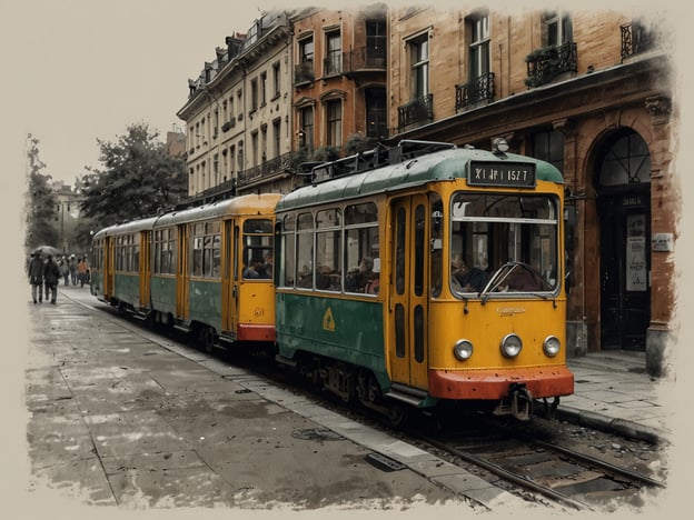 Auf dem Bild ist eine bunte Straßenbahn zu sehen, die an einem urbanen Platz hält, während Passanten mit Regenschirmen vorbeigehen. 

### Praktische Reisetipps für Deinen Baltikum-Urlaub:

1. **Öffentliche Verkehrsmittel nutzen**: Straßenbahnen und Busse sind in Städten wie Tallinn, Riga und Vilnius eine bequeme und kostengünstige Möglichkeit, sich fortzubewegen. Informiere dich über lokale Fahrpläne und Ticketsysteme.

2. **Wetter beachten**: Das Wetter kann unvorhersehbar sein, daher ist es ratsam, immer einen Regenschirm oder eine wasserdichte Jacke dabei zu haben.

3. **Lokale Küche ausprobieren**: Vergiss nicht, traditionelle Gerichte wie `Riga Black Balsam` oder `Kibinai` zu probieren. Informiere dich auch über lokale Märkte, wo frische Zutaten und Delikatessen angeboten werden.

4. **Stadtführungen**: Nutze geführte Touren, um mehr über die Geschichte und Kultur der Region zu erfahren. Viele Städte bieten kostenlose Stadtrundgänge an.

5. **Kulturveranstaltungen besuchen**: Halte Ausschau nach Festivals und Veranstaltungen während deines Besuchs – das Baltikum hat eine reiche Kultur und lebendige Künste, die es wert sind, entdeckt zu werden.

Viel Spaß bei deiner Reise ins Baltikum!