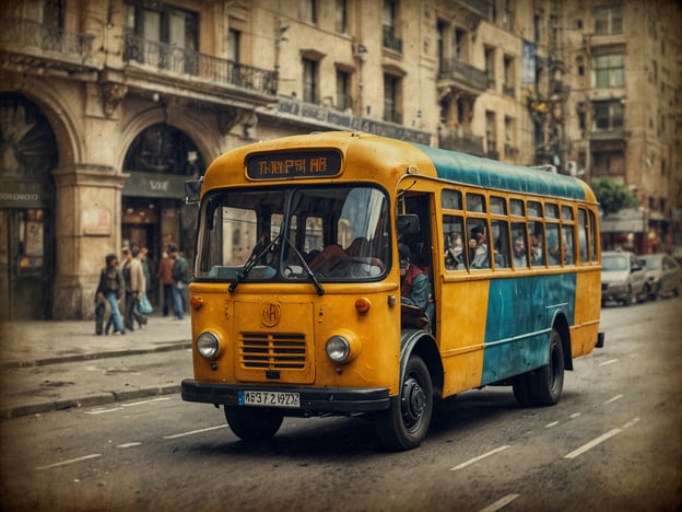 Auf dem Bild ist ein gelber Bus zu sehen, der durch eine Stadt fährt. Es handelt sich um ein Fortbewegungsmittel, das dazu dient, Passagiere von einem Ort zum anderen zu transportieren. Der Bus hat ein klassisches Design und scheint gut besucht zu sein. Die Umgebung zeigt eine städtische Atmosphäre mit Menschen, die auf dem Bürgersteig gehen, was die Bedeutung des öffentlichen Verkehrs in der städtischen Fortbewegung unterstreicht.