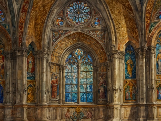 Auf dem Bild scheint eine kunstvolle Innenansicht eines Gebäudes mit beeindruckenden Fenstern und farbigem Glas dargestellt zu sein. Dies könnte an die **Kathedrale von Varna** erinnern, die für ihre schönen Glasfenster und die beeindruckende Architektur bekannt ist. Weitere Sehenwürdigkeiten in Varna sind das **Archäologische Museum**, das zahlreiche Artefakte aus der Geschichte der Region bietet, und die **Seepromenade**, die eine malerische Aussicht auf das Schwarze Meer bietet. Die Stadt hat eine reiche Geschichte und viele kulturelle Sehenswürdigkeiten.