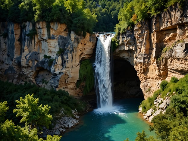 Auf dem Bild ist ein atemberaubender Wasserfall in einer malerischen Umgebung zu sehen. In Georgien gibt es viele ähnliche beeindruckende Natursehenswürdigkeiten. Eine bemerkenswerte Aktivität wäre zum Beispiel der Besuch der beeindruckenden Wasserfälle im Nationalpark Kazbegi, wo man auch wandern und die atemberaubende Landschaft genießen kann. Weitere Top-Sehenswürdigkeiten sind die Höhlen von Uplistsikhe, die historischen Kirchen von Mzcheta und die Berglandschaften im Kaukasus, die perfekte Möglichkeiten für Outdoor-Aktivitäten wie Wandern und Klettern bieten.