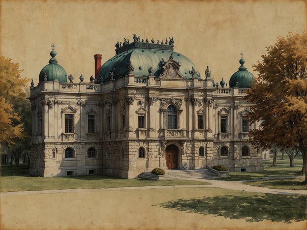 Auf dem Bild ist das Weimarer Stadtschloss zu sehen. Es ist ein prächtiges Gebäude mit charakteristischer architektonischer Gestaltung, darunter einen geschwungenen Dachaufbau mit Kuppeln und einem kunstvoll gestalteten Eingang. Die Umgebung ist von Bäumen und einer gepflegten Grünfläche geprägt.