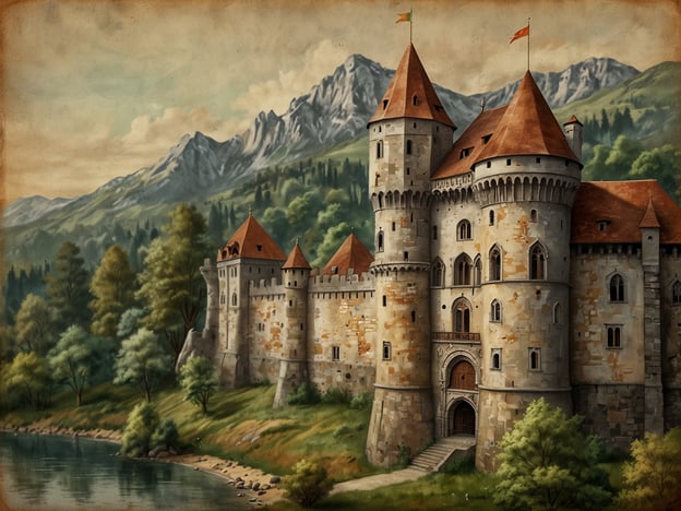 Auf dem Bild ist ein majestätisches Schloss zu sehen, eingebettet in eine malerische Landschaft mit Bergen im Hintergrund und einem Fluss im Vordergrund. Das Schloss hat beeindruckende Türme mit spitzen Dächern und eine steinerne Fassade, die von der Zeit gezeichnet ist.

Schlösser wie dieses sind häufig von großer historischer Bedeutung. Sie wurden im Mittelalter erbaut, um als Schutz vor Angriffen zu dienen und zugleich die Macht und den Reichtum ihrer Eigentümer zu demonstrieren. Vor allem in Europa sind viele Schlösser bis heute erhalten geblieben und spiegeln verschiedene Architektur-Stile wider. Oft diente ein solches Schloss nicht nur als Wohnsitz, sondern auch als Zentrum für politische Machenschaften und gesellschaftliche Ereignisse. Es erzählt Geschichten von Königen, Kriegen und Frieden, die die Geschichte ihrer Länder geprägt haben.