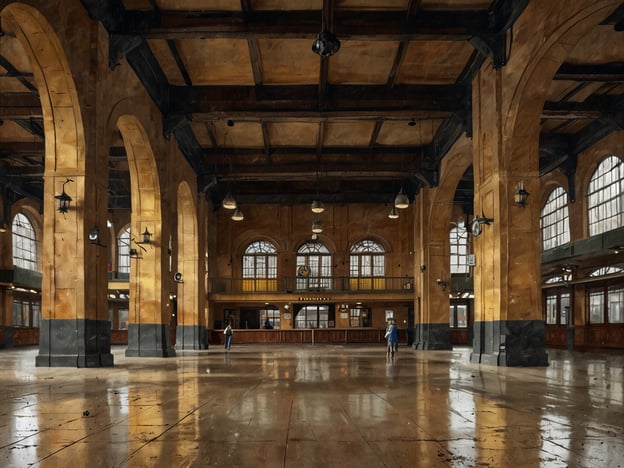 Auf dem Bild ist vermutlich der Innenbereich des Weimarer Hauptbahnhofs zu sehen, der durch seine beeindruckende Architektur und historischen Elemente besticht. Der Bahnhof wurde 1846 eröffnet und war ein bedeutender Knotenpunkt im deutschen Eisenbahnnetz.

Die große, offene Halle mit ihren hohen Decken und markanten Säulen spiegelt den architektonischen Stil des 19. Jahrhunderts wider. Diese Art von Bahnhof war nicht nur ein Verkehrsknotenpunkt, sondern auch ein Symbol für den Fortschritt und die Industrialisierung in Deutschland. 

Die Weimarer Bahnhofshalle hat im Laufe der Geschichte verschiedene Funktionen erfüllt, einschließlich der Beherbergung von Reisenden während bedeutender historischer Ereignisse. Während der Weimarer Republik war die Stadt ein Zentrum für kulturelle und politische Veränderungen, und der Bahnhof spielte eine wichtige Rolle im Reiseverkehr und der Mobilität dieser turbulenten Zeit. 

Insgesamt symbolisiert der Weimarer Hauptbahnhof nicht nur die technische Entwicklung des Eisenbahnverkehrs, sondern auch die Verbindung zwischen Geschichte und modernem Leben in Deutschland.