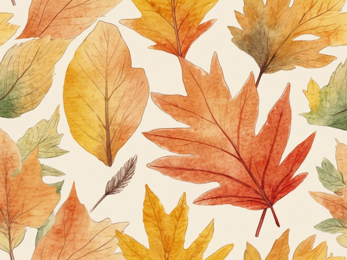 Einmischung von bunten Herbstblättern in verschiedenen Formen und Farben, darunter Rot, Orange, Gelb und Grün. Die Blätter scheinen auf einem hellen Hintergrund angeordnet zu sein und vermitteln eine warme, einladende Herbstatmosphäre. Der Herbst ist die beste Reisezeit für viele Ziele, da die Landschaften in lebhaften Farben erstrahlen, die Temperaturen angenehm sind und die Menschenmengen geringer sind, was entspannende Erlebnisse und einzigartige Naturschönheiten ermöglicht.