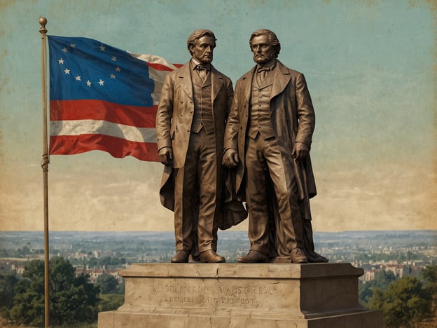 Auf dem Bild sind zwei Statuen abgebildet, die offensichtlich bedeutende historische Figuren darstellen. Das Denkmal könnte auf eine wichtige Verbindung oder Zusammenarbeit zwischen diesen Personen hinweisen, möglicherweise in einem historischen Kontext, der mit der politischen oder sozialen Geschichte eines Landes verbunden ist.

Die Anwesenheit der Flagge im Hintergrund könnte darauf hindeuten, dass die Statuen mit der Geschichte dieses Landes stark verwoben sind. Oftmals werden solche Denkmäler errichtet, um das Andenken an herausragende Persönlichkeiten zu bewahren, die zur Entwicklung von wichtigen historischen Ereignissen beigetragen haben.

Ein Beispiel könnte ein Denkmal für Führer oder Persönlichkeiten sein, die in der Zeit des Bürgerkriegs oder bei der Abolition der Sklaverei eine Rolle gespielt haben. Solche Denkmäler werden oft errichtet, um die Errungenschaften und den Einfluss dieser Figuren auf die Gesellschaft zu ehren und zu erinnern.