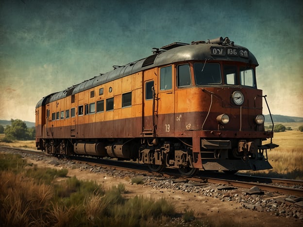 Auf dem Bild ist eine alte Lokomotive zu sehen, die auf einer Bahnstrecke steht. Die Lok hat eine orange-braune Farbe und zeigt Abnutzungserscheinungen, was auf ihr Alter hinweist. Der Hintergrund wirkt ländlich mit leicht bewaldeten Flächen und einem offenen Himmel. Die Lokomotive scheint nicht in Betrieb zu sein und ist auf Schienen positioniert, die durch eine natürliche Umgebung führen.

Fazit: Das Bild vermittelt ein nostalgisches Gefühl und zeigt die Schönheit und den Charme historischer Lokomotiven in einer ländlichen Kulisse.