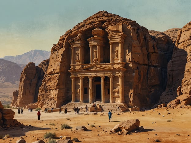 Auf dem Bild ist die beeindruckende Felsarchitektur von Petra, einer der berühmtesten antiken Stätten in Jordanien, zu sehen. Diese majestätische Stadt, die in den Felsen gehauen wurde, bietet faszinierende Einblicke in die Nabatäer-Kultur.

**Unvergessliche Erlebnisse:**
1. **Erkundung der Schatzkammer:** Die bekannte Schatzkammer (