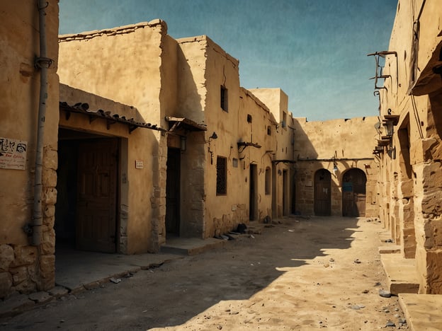 Das Bild zeigt eine verlassene, historische Straße mit Gebäuden aus Sandstein oder Lehm, die an eine traditionelle Architektur erinnert. Die Atmosphäre wirkt nostalgisch und ein wenig geheimnisvoll. 

### Geheime Orte und Insider-Tipps:

1. **Entdeckungsreisen**: Solche Orte sind oft versteckt in der Wüste oder in ländlichen Gegenden. Erkunde lokale Märkte in der Nähe, um authentische Souvenirs und Essen zu finden.

2. **Fotografie**: Früh am Morgen oder spät am Nachmittag ist das Licht ideal für beeindruckende Fotos. Daher solltest du den Sonnenaufgang oder -untergang nutzen.

3. **Kulturelle Begegnungen**: Du kannst mit lokalen Handwerkern sprechen, die oft einzigartige Einblicke in die Geschichte und Kultur der Region geben.

4. **Wüstentouren**: Wenn sich der Ort in der Nähe einer Wüste befindet, suche nach geführten Touren, die dir geheime Plätze und interessante Geschichten über die Umgebung zeigen.

5. **Traditionelle Küche**: Probiere lokale Spezialitäten in kleinen, weniger bekannten Restaurants oder Cafés, die oft von Einheimischen betrieben werden.

Diese Tipps helfen dir, das Beste aus deinem Besuch an solchen faszinierenden Orten herauszuholen!