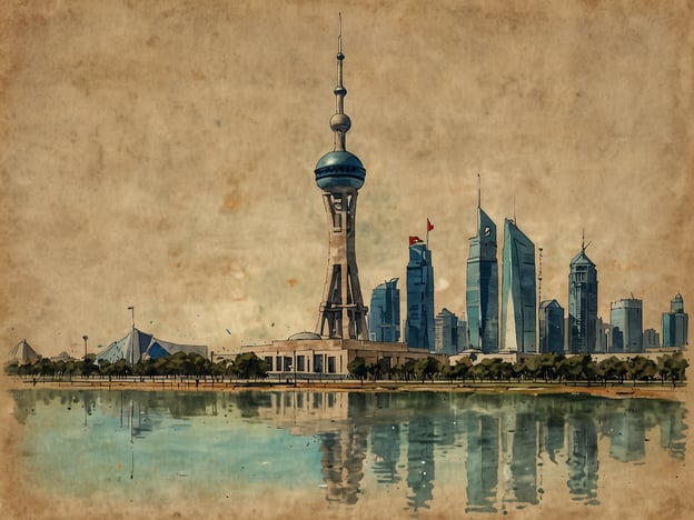 Das Bild zeigt eine beeindruckende Skyline, die an moderne Architektur erinnert, jedoch nicht direkt mit den kulturellen Höhepunkten Kuwaits verbunden ist. Die kulturellen Höhepunkte Kuwaits umfassen bedeutende Stätten wie die Kuwait Towers, ein einzigartiges Wahrzeichen des Landes, und das Tareq Rajab Museum, das eine reiche Sammlung islamischer Kunst beherbergt. Auch die Grand Mosque und der Souk Al-Mubarakiya sind wichtige kulturelle Orte, die das Erbe und die Traditionen Kuwaits widerspiegeln.