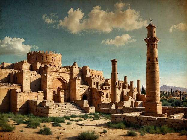 Das Bild zeigt eine alte, gemauerte Ruine, die aus mehreren Türmen und Wänden besteht, umgeben von einer kargen, bewachsenen Landschaft. Solche Strukturen könnten Teil eines historischen Ortes in Libyen sein, der auf eine reiche Geschichte zurückblickt.

Libyen hat eine vielfältige und komplexe Geschichte, die von verschiedenen Kulturen und Zivilisationen geprägt ist. Im antiken Libyen lebten die Berber, bevor die Phönizier und später die Römer ihren Einfluss geltend machten. Ein bekanntes Beispiel für römische Architektur in Libyen sind die Ruinen der Stadt Sabratha, die noch heute beeindruckende Überreste aus dieser Zeit zeigen. Diese monumental wirkenden Bauten sind Zeugen der historischen Bedeutung des Landes als Handels- und Kulturzentrum im Mittelmeer.

Die gezeigte Ruine könnte schlichtweg das Erbe und die architektonische Traditionen dieser ehemals großen Zivilisationen widerspiegeln, die Libyen im Laufe der Jahrhunderte geprägt haben.