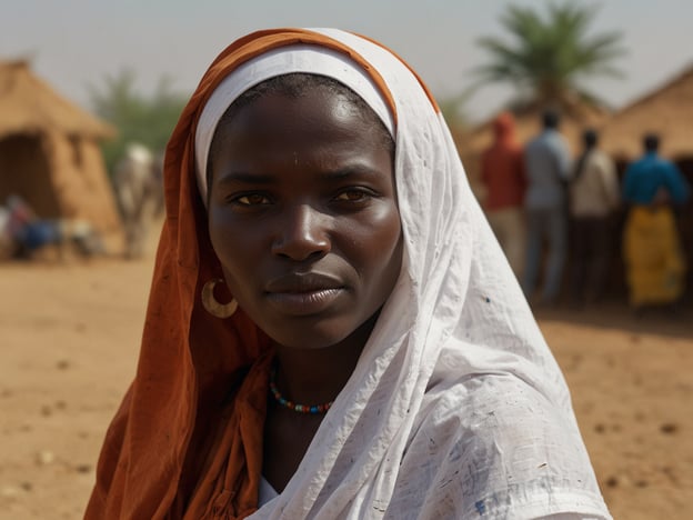 Auf dem Bild ist eine Frau aus einer afrikanischen Kultur zu sehen, die traditionelle Kleidung trägt. Sie hat einen Blick, der sowohl stark als auch nachdenklich wirkt.

**Tipps für Reisende im Sudan:**

1. **Respektiere die Kultur:** Sudan hat eine reiche kulturelle Vielfalt. Trage angemessene Kleidung, die den lokalen Gepflogenheiten entspricht, insbesondere in ländlichen Gebieten.

2. **Sprich die Sprache:** Es kann hilfreich sein, ein paar Worte Arabisch zu lernen, um sich besser mit den Einheimischen zu verständigen.

3. **Vermeide politische Diskussionen:** Informiere dich über die politische Situation und sei vorsichtig beim Sprechen über lokale Themen.

4. **Reise sicher:** Halte dich an empfohlene Reisehinweise der Behörden. Informiere dich über sichere Gebiete und vermeide riskante Regionen.

5. **Probiere die lokale Küche:** Nutze die Gelegenheit, traditionelle sudanesische Gerichte zu probieren, aber achte darauf, nur gut bewertete Restaurants zu besuchen.

6. **Bleibe hydriert:** Das Klima kann sehr heiß sein, vor allem in den Sommermonaten. Achte darauf, ausreichend Wasser zu trinken.

7. **Respektiere religiöse Praktiken:** Sei dir der islamischen Gebräuche bewusst und respektiere diese, insbesondere während des Ramadan. 

Diese Tipps helfen, deinen Aufenthalt im Sudan sicherer und angenehmer zu gestalten.