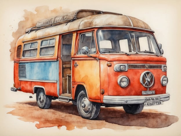 Auf dem Bild ist ein orangefarbener VW-Bus zu sehen. Er ist bekannt für seine Reise- und Campingmöglichkeiten, was Erinnerungen an Abenteuer und Freiheit weckt. Solche Fahrzeuge sind oft Teil von Roadtrips und Campingausflügen, die mit Naturerlebnissen und gemeinschaftlichen Momenten verbunden sind. Die Vorstellung, mit einem solchen Bus unterwegs zu sein, kann an aufregende Attraktionen und unvergessliche Shows erinnern, die während einer Reise erlebt werden können.