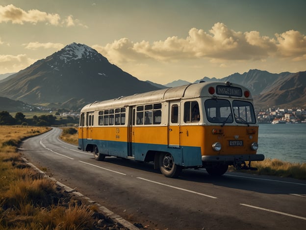 Auf dem Bild ist ein farbenfroher Bus zu sehen, der an einer Küstenstraße fährt, umgeben von einer beeindruckenden Berglandschaft. Der Bus scheint relativ alt zu sein und könnte für Reisen in landschaftlich reizvolle Gebiete genutzt werden.

### Reiseplanung und praktische Tipps:

1. **Wahl des Reisemittels**: Ein alter Bus wie dieser eignet sich hervorragend für road trips. Überlegen Sie, ob Sie ein ähnliches Fahrzeug mieten oder ein Wohnmobil für mehr Komfort nutzen möchten.

2. **Routenplanung**: Nutzen Sie die Küstenstraßen, um atemberaubende Ausblicke auf die Berge und das Wasser zu genießen. Informieren Sie sich im Voraus über interessante Haltstellen.

3. **Sicherheitsaspekte**: Überprüfen Sie vor der Abfahrt den Zustand des Fahrzeugs. Achten Sie auf vorherige Wartungsdokumente, um eine sichere Reise zu gewährleisten.

4. **Packen**: Stellen Sie sicher, dass Sie genügend Wasser, Snacks und eventuell eine Notfallausrüstung dabei haben. Vergessen Sie nicht die Kamera für die wunderschönen Landschaften!

5. **Erholungspausen**: Planen Sie regelmäßige Pausen ein, um die Umgebung zu erkunden, kleine Wanderungen zu unternehmen oder einfach nur die Aussicht zu genießen. 

Mit diesen Tipps sind Sie gut gerüstet für ein unvergessliches Abenteuer!