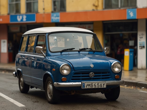 Auf dem Bild ist ein blauer Van oder Kombi zu sehen, der auf einer Straße geparkt ist. 

Hier sind einige praktische Tipps für deine Reise nach Laos:

1. **Transport**: Nutze lokale Busse oder Tuk-Tuks, um die Umgebung günstig zu erkunden. In Städten wie Luang Prabang sind Fahrräder eine beliebte Fortbewegungsmöglichkeit.

2. **Geld**: Die lokale Währung ist der Kip. Es ist ratsam, Bargeld in größeren Städten abzuheben, da kleinere Orte oft keine Geldautomaten haben.

3. **Gesundheit**: Schütze dich vor Mücken, da Dengue-Fieber verbreitet ist. Trage Insektenschutzmittel und lange Kleidung, insbesondere in den Abendstunden.

4. **Essen**: Probiere lokale Spezialitäten wie Larb oder Khao Soi. Achte darauf, in belebten Ständen zu essen, um frische und sichere Speisen zu erhalten.

5. **Kultur**: Respektiere lokale Bräuche, besonders in religiösen Stätten. Kleide dich angemessen und sei höflich im Umgang mit Einheimischen.

6. **Sprache**: Einfache Phrasen auf Lao können sehr hilfreich sein. „Sabaidee“ bedeutet „Hallo“ und ist ein guter Eisbrecher.

Viel Spaß bei deiner Reise!