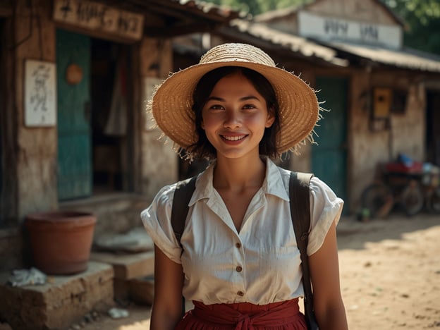 Auf dem Bild ist eine Person mit einem Hut zu sehen, die lächelt, während sie vor einem Gebäude mit traditionellen Türen und Fenstern steht. 

Wenn du nach Jordanien reist, hier sind einige Tipps:

1. **Besuche Petra**: Diese antike Stadt ist ein absolutes Muss und beeindruckt mit ihren Felsengräbern und Wasserversorgungssystemen.

2. **Wanderungen im Wadi Rum**: Genieße die malerische Wüstenlandschaft und mache eine Jeeptour oder Übernachtung in einem Beduinen-Camp.

3. **Totes Meer**: Erlebe das Schwebgefühl im salzigen Wasser und gönn dir eine Schlammpackung.

4. **Jerash**: Erkunde die gut erhaltenen römischen Ruinen dieser Stadt, die oft als Pompeji des Ostens bezeichnet wird.

5. **Einheimische Küche**: Probiere traditionelle Gerichte wie Mansaf (Lamm mit Reis) und Mezze in lokalen Restaurants. 

Genieße deine Reise und die vielfältige Kultur Jordaniens!