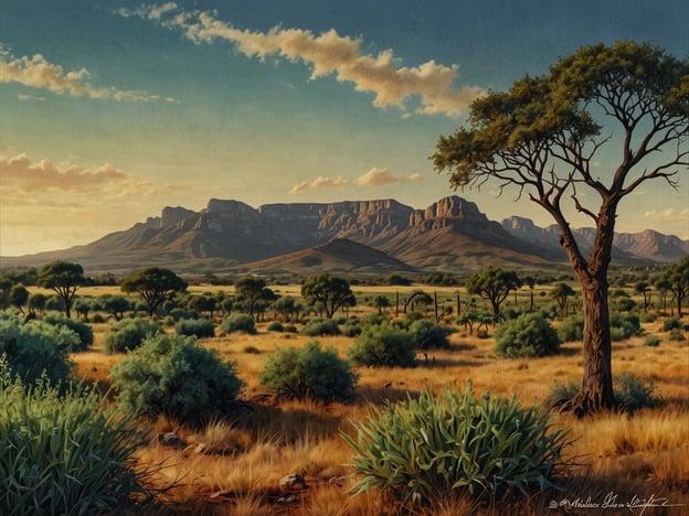 Auf dem Bild ist eine beeindruckende Landschaft mit sanften Hügeln und einer vegetationsreichen Ebene zu sehen. Dies erinnert an einige der besten Reiseziele in Südafrika, wie zum Beispiel den **Kruger Nationalpark**, wo man die wilde Tierwelt in einer ähnlich majestätischen Umgebung erleben kann. Auch die **Drakensberge** bieten spektakuläre Berglandschaften, die an das Bild erinnern. Weitere interessante Orte wären der **Tafelberg** in Kapstadt und die **Winelands**, die für ihre malerischen Weinfelder bekannt sind.