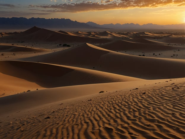 Auf dem Bild ist eine beeindruckende Wüstenlandschaft bei Sonnenuntergang zu sehen. Die sanften Sanddünen erstrecken sich bis zum Horizont, und das Licht des Sonnenuntergangs zaubert warme Farben auf die Wüste. 

Für Abenteurer bietet sich hier eine Vielzahl von Aktivitäten an: 

- **Sandboarding**: Rutsche die Dünen hinunter und erlebe den Nervenkitzel des schnellen Abstiegs.
- **Dünenwanderung**: Erkunde die faszinierenden Formen der Dünen und entdecke die Tier- und Pflanzenwelt der Wüste.
- **Kamelreiten**: Genieße eine entspannte Tour auf dem Rücken eines Kamels und erlebe das traditionelle Fortbewegungsmittel der Wüste.
- **Sternenhimmel beobachten**: Nach Einbruch der Dunkelheit bietet die Wüste einen atemberaubenden Blick auf den klaren Sternenhimmel.
- **Übernachtung im Zelt**: Verbringe eine Nacht unter freiem Himmel und höre den faszinierenden Klängen der Wüste.

Diese Aktivitäten bieten die perfekte Möglichkeit, die wüstenartige Umgebung und ihren Zauber zu erleben.