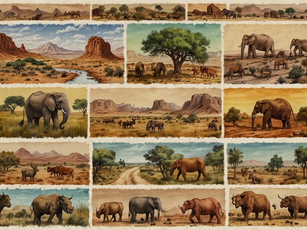 Das Bild zeigt eine Collage von Landschaften und Tieren, die typisch für die afrikanische Savanne sind. Verschiedene Szenen stellen majestätische Elefanten, wilde Büffel und andere Tiere in einer natürlichen Umgebung dar. Die Landschaft ist geprägt von Bergen, Bäumen und weitläufigen Grasflächen, die ein typisches Bild der savannischen Flora und Fauna widerspiegeln.

In Burkina Faso, einem Land in Westafrika, sind solche Tiere ebenfalls in den Nationalparks und geschützten Gebieten zu finden. Die Artenvielfalt und die schönen Landschaften machen das Land zu einem wichtigen Ort für Naturschutz und Tierbeobachtung.