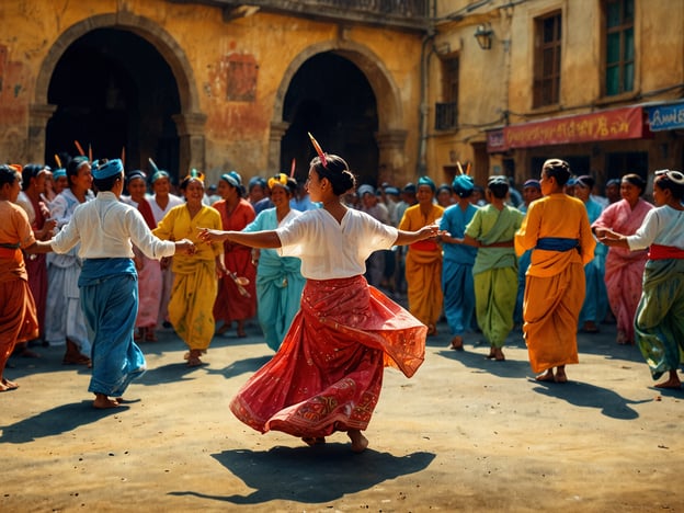 Auf dem Bild sieht man eine Gruppe von Menschen, die in einer Festlichkeit oder einem traditionellen Tanz zusammengekommen sind. Solche kulturellen Erlebnisse sind auch in Angola von großer Bedeutung. 

In Angola sind Tanz und Musik zentral für Feierlichkeiten und Rituale. Tanzformen wie Kuduro und Semba spiegeln die reiche kulturelle Vielfalt des Landes wider und werden oft bei Festen, Hochzeiten oder religiösen Zeremonien aufgeführt. Die Tänze sind häufig von farbenfrohen Kostümen begleitet, was für eine lebendige und fröhliche Atmosphäre sorgt. Traditionelle Tänze schaffen Gemeinschaftsgefühl und sind ein Ausdruck der Identität und Geschichte der verschiedenen ethnischen Gruppen Angolas.