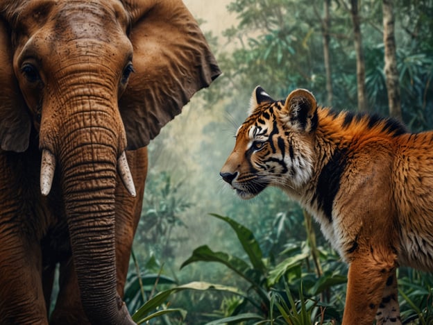 Auf dem Bild sind ein Elefant und ein Tiger zu sehen. Eine Einführung in die Biodiversität Madagaskars könnte darauf hinweisen, dass Madagaskar eine einzigartige Flora und Fauna beherbergt, die sich stark von anderen Teilen der Welt unterscheidet. Die Insel ist bekannt für ihre hohe Anzahl an endemischen Arten, wie die berühmten Lemuren, die es nur dort gibt. Madagaskar spielt eine entscheidende Rolle im globalen Biodiversitätsschutz, da viele Arten aufgrund menschlicher Aktivitäten und Habitatverlust bedroht sind.