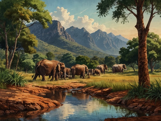 Malawi ist ein wunderschönes Land im südöstlichen Afrika, bekannt für seine atemberaubenden Landschaften und reichhaltige Tierwelt. Auf dem Bild sind eine Gruppe von Elefanten zu sehen, die in einer malerischen Umgebung wandern. Umgeben von grünen Bäumen und sanften Hügeln, fließt ein ruhiger Fluss durch die Szenerie. Diese Darstellung spiegelt die natürliche Schönheit Malawis wider, wo Elefanten in ihren natürlichen Lebensräumen leben und Zugang zu Wasserstellen haben. Die vielfältige Flora und Fauna macht Malawi zu einem einzigartigen Reiseziel für Naturliebhaber.