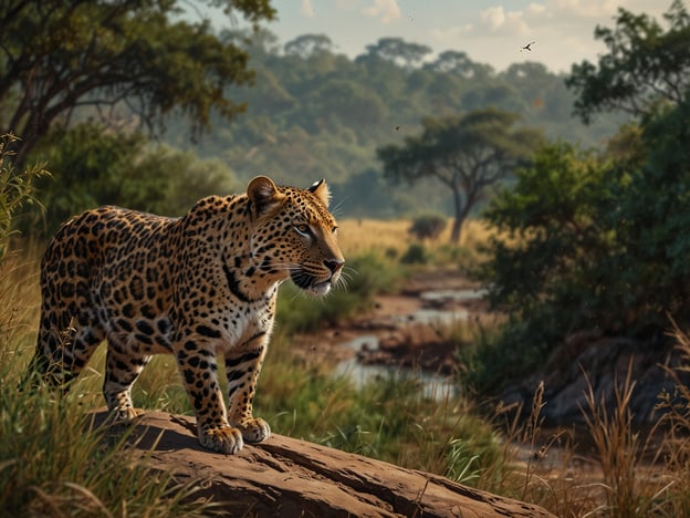 Auf dem Bild ist ein Leopard zu sehen, der majestätisch in der Natur steht. Wenn du in Sambia bist, solltest du unbedingt folgende Aktivitäten nicht verpassen:

1. **Safari im South Luangwa Nationalpark**: Erlebe die beeindruckende Tierwelt hautnah und beobachte Leoparden und andere Wildtiere in ihrem natürlichen Lebensraum.

2. **Bootsfahrt auf dem Luangwa-Fluss**: Genieße die Aussicht auf zahlreiche Tierarten, die sich am Wasser versammeln, und genieße die ruhige Atmosphäre.

3. **Besuch der Victoriafälle**: Diese spektakulären Wasserfälle sind eines der sieben Naturwunder der Welt und bieten atemberaubende Ausblicke.

4. **Kulturelle Touren bei lokalen Gemeinschaften**: Lerne mehr über die Traditionen und Bräuche der verschiedenen ethnischen Gruppen in Sambia.

5. **Wanderung im Kasanka Nationalpark**: Erlebe die beeindruckende Flora und Fauna und möglicherweise auch die faszinierenden Fledermaus-Sichtungen.

Diese Aktivitäten bieten eine großartige Möglichkeit, die Schönheit und Diversität Sambias zu erleben!