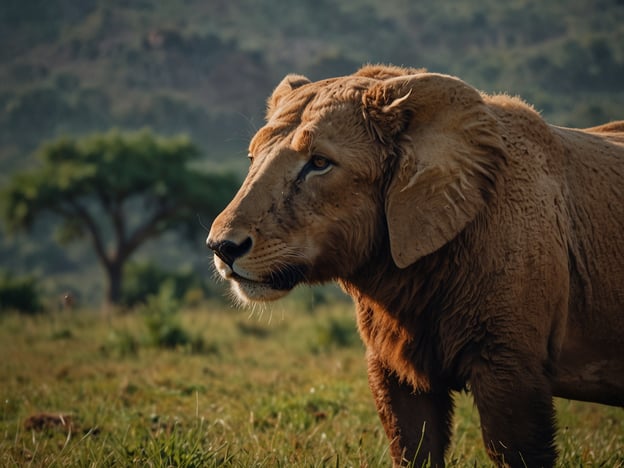 Auf dem Bild ist vermutlich ein hybrides Tier zu sehen, das Merkmale sowohl eines Löwen als auch eines Elefanten aufweist. Solche Bilder können inspirierend für eine Safari-Reise sein. 

**Reiseplanung und Tipps:**

1. **Zielorte wählen**: Informiere dich über Nationalparks oder Reservate, in denen du Wildtiere beobachten kannst. Beliebte Ziele sind der Kruger Nationalpark in Südafrika oder der Serengeti Nationalpark in Tansania.

2. **Safaris buchen**: Suche nach geführten Safaris, die von erfahrenen Guides geleitet werden. Diese wissen, wo man die besten Tiere sehen kann und sorgen für deine Sicherheit.

3. **Beste Reisezeit**: Die beste Zeit für eine Safari ist oft die Trockenzeit, wenn die Tiere sich um Wasserlöcher versammeln.

4. **Ausrüstung**: Packe eine gute Kamera mit Zoom-Objektiv, Fernglas und geeignete Kleidung für den Aufenthalt in der Natur.

5. **Respektiere die Natur**: Halte Abstand zu den Tieren und folge den Anweisungen deines Guides, um die Sicherheit und den Schutz der Tiere zu gewährleisten.

Mit diesen Tipps kannst du die Schönheit der Tierwelt hautnah erleben!