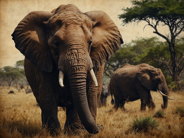 Auf dem Bild sind mehrere Elefanten in einer afrikanischen Savanne zu sehen. Diese majestätischen Tiere sind ein typisches Symbol für die Tierwelt in Tansania, wo große Populationen von Elefanten in Nationalparks wie dem Serengeti-Nationalpark und dem Tarangire-Nationalpark leben. Die Landschaft ist geprägt von trockenen Grasflächen und vereinzelten Bäumen, was typisch für die zahlreichen Wildreservate der Region ist. Elefanten spielen eine wichtige Rolle im Ökosystem und sind für viele Touristen ein Highlight bei Safaris in Tansania.