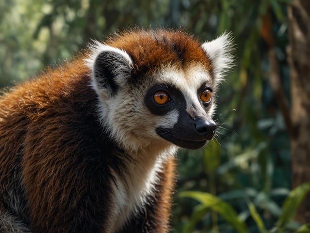 Auf dem Bild ist ein Tier zu sehen, das typischerweise in Madagaskar vorkommt. Madagaskar ist berühmt für seine einzigartige Tierwelt, insbesondere für die Lemuren, die dort endemisch sind. Diese tierischen Bewohner sind für ihre Vielfalt und besonderen Merkmale bekannt.

Das abgebildete Tier verfügt über ein auffälliges, braun-weißes Fell und große, leuchtende Augen, was typisch für viele Lemurenarten ist. Diese Tiere leben in sozialen Gruppen und sind für ihre geschickten Kletterfähigkeiten bekannt. Madagaskars vielfältige Ökosysteme bieten ihnen Lebensraum in Wäldern und anderen natürlichen Umgebungen, wo sie sich von Früchten, Blättern und Insekten ernähren.