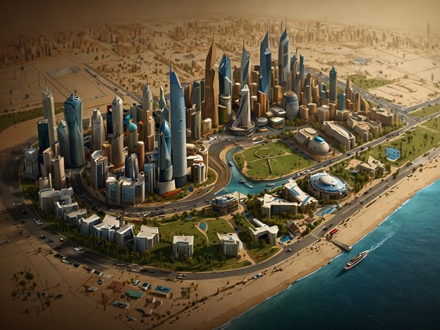 Auf dem Bild ist eine futuristische Stadtlandschaft zu sehen, die modernste Architektur und städtische Planung darstellt. Kuwait wird sich in den kommenden Jahren weiter in Richtung Moderne entwickeln, indem es innovative Gebäude und nachhaltige Infrastrukturen integriert. Der geplante Fokus auf technologische Fortschritte und umweltfreundliche Lösungen könnte Kuwait zu einem führenden Beispiel für moderne Urbanisierung im Nahen Osten machen. 

In der Zukunft könnte Kuwait vermehrt auf intelligente Verkehrssysteme setzen, mehr Grünflächen schaffen und die Küstenlinie revitalisieren, um sowohl die Lebensqualität der Bürger zu verbessern als auch den Tourismus zu fördern. Dies zeigt den Weg Kuwaits in eine nachhaltige und zukunftsorientierte Urbanität.