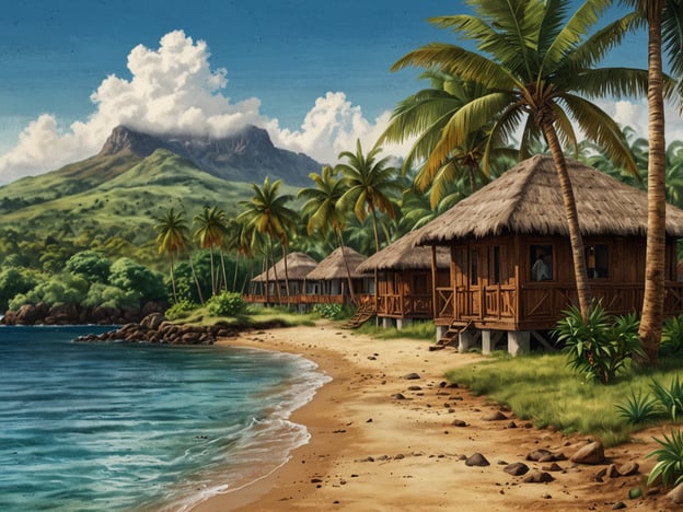 Auf dem Bild ist eine idyllische Küstenlandschaft zu sehen, die von Palmen und Bungalows aus Holz geprägt ist, die in die Natur integriert sind. Diese Szene repräsentiert nachhaltigen Tourismus in Mauritius, da die Architektur und die Lage der Unterkünfte harmonisch in die Umgebung eingebettet sind. Solche nachhaltigen Ansätze fördern nicht nur den Schutz der Umwelt, sondern unterstützen auch die lokale Wirtschaft durch den respektvollen Umgang mit natürlichen Ressourcen und die Einbeziehung der einheimischen Kultur. Mauritius ist bekannt für seine beeindruckende Natur und die Bemühungen, diese durch verantwortungsvollen Tourismus zu bewahren.