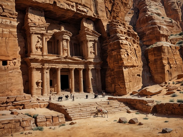 Auf dem Bild ist das berühmte Schatzhaus (Al-Khazneh) in Petra zu sehen. In Petra können Besucher zahlreiche Aktivitäten unternehmen, wie zum Beispiel:

1. **Wanderungen**: Entdecken Sie die spektakulären Schluchten und Wege, wie den Siq, der zum Schatzhaus führt.
2. **Kameltouren**: Erleben Sie die Umgebung auf einem Kamel und genießen Sie die Landschaft.
3. **Besuch historischer Stätten**: Erkunden Sie die beeindruckenden Ruinen der Nabataeerkultur.
4. **Führungen**: Machen Sie geführte Touren, um mehr über die Geschichte und Architektur von Petra zu erfahren.
5. **Fotografie**: Halten Sie die atemberaubenden Landschaften und Bauwerke fotografisch fest.

Petra bietet eine faszinierende Kombination aus Geschichte, Kultur und Naturerlebnis.