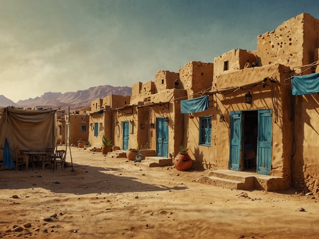 Das Bild zeigt eine typisch omanische Oasenlandschaft mit traditionellen Lehmhäusern, die oft in den Wüstenregionen des Oman zu finden sind. Diese Architektur spiegelt die kulturelle Identität des Landes wider. 

Im Oman können Besucher viele kulturelle Erlebnisse genießen, wie zum Beispiel:

1. **Besuch von traditionellen Souks**: In Städten wie Maskat gibt es lebendige Märkte, wo man lokale Handwerkskunst, Gewürze und Textilien kaufen kann.

2. **Erkundung von Forts und Burgen**: Historische Stätten wie das Nizwa-Fort zeugen von der reichen Geschichte und der Handelsvergangenheit des Oman.

3. **Traditionelle Feste**: Der Oman feiert viele Feste, darunter das Id al-Fitr und das Id al-Adha, bei denen lokale Bräuche und kulinarische Köstlichkeiten im Mittelpunkt stehen.

4. **Beduinische Gastfreundschaft**: In den Wüstengebieten haben Gäste die Möglichkeit, das Leben der Beduinen kennenzulernen und in traditionellen Zelten zu übernachten.

5. **Kulturelle Darbietungen**: Tänze und Musik spielen eine große Rolle in der omanischen Kultur. Vorführungen wie der „Razha“-Tanz sind Teil vieler gesellschaftlicher Ereignisse.

Diese Erlebnisse bieten einen tiefen Einblick in die lebendige Kultur und Tradition des Oman.