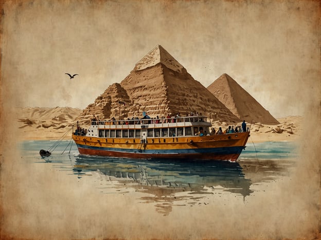 Auf dem Bild ist ein buntes Schiff zu sehen, das auf ruhigem Wasser fährt, mit den berühmten Pyramiden im Hintergrund. Dieses Bild könnte eine Szene darstellen, die oft in Ägypten zu finden ist, insbesondere in der Nähe von Kairo, wo die Pyramiden von Gizeh sind. 

### Tipps und Empfehlungen für die Reiseplanung nach Ägypten:

1. **Kulturelle Highlights**: Besuche die Pyramiden von Gizeh und das Sphinx. Die Besichtigung ist am frühen Morgen oder späten Nachmittag besonders angenehm, da es dann weniger heiß ist.

2. **Bootstour auf dem Nil**: Nutze eine Bootstour, um die Schönheit des Nils zu erleben. Viele Touren bieten ein ausgezeichnetes Erlebnis mit Blick auf die atemberaubenden Landschaften und historischen Stätten.

3. **Lokale Küche**: Probiere die ägyptische Küche, darunter Gerichte wie Koshari und Falafel. Street Food ist oft frisch und lecker.

4. **Sicherheit und Gesundheit**: Achte auf die lokale Sicherheit und befolge die Gesundheitstipps, wie das Trinken von abgefülltem Wasser.

5. **Transport**: Plane deine Fortbewegung im Voraus. Taxis und Uber sind verbreitet, aber informiere dich über Preise und Routen.

6. **Kleidung**: Kleide dich respektvoll, insbesondere bei Besuchen von religiösen Stätten. Leichte, atmungsaktive Kleidung ist ratsam.

7. **Führungen**: Überlege, geführte Touren zu buchen, um tiefere Einblicke in die Geschichte und Kultur Ägyptens zu erhalten.

Mit diesen Tipps kannst du eine unvergessliche Reise nach Ägypten planen!