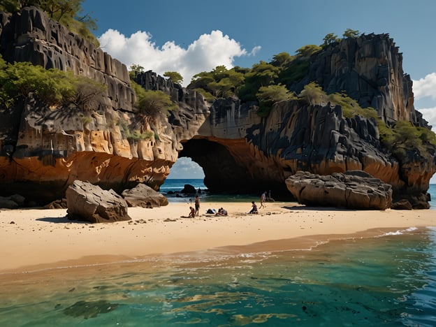 Auf dem Bild ist ein malerischer Strand mit eindrucksvollen Felsen und klarem Wasser zu sehen. Hier sind einige Reiseziele und Tipps für einen unvergesslichen Aufenthalt:

### Reiseziele:
1. **Malaisia – Langkawi**: Entdecken Sie die traumhaften Strände, Wasserfälle und die reiche Tierwelt. Perfekt für Strandliebhaber und Abenteuerlustige.
   
2. **Thailand – Krabi**: Berühmt für atemberaubende Kalksteinfelsen und türkisfarbenes Wasser. Ideal für Schnorcheln und Kajakfahren.

3. **Hawaii – Kauai**: Die "Garteninsel" bietet unberührte Strände, beeindruckende Landschaften und Wanderwege.

### Tipps:
- **Früh buchen**: Um die besten Unterkünfte und Preise zu sichern, buchen Sie Ihre Reise möglichst frühzeitig.
- **Lokale Küche genießen**: Probieren Sie die regionale Küche, um die kulturellen Einflüsse der Region besser kennenzulernen.
- **Aktivitäten im Freien**: Nutzen Sie die Gelegenheit zum Schnorcheln, Tauchen oder Wandern, um die natürliche Schönheit der Umgebung zu erleben.
- **Frühe Morgenstunden**: Besuchen Sie die Strände früh am Morgen, um den Sonnenaufgang zu genießen und den Menschenmengen zu entgehen.

Genießen Sie Ihre Reise und die unvergesslichen Erinnerungen, die Sie sammeln werden!