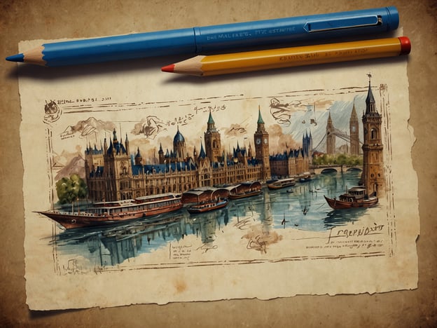 Auf dem Bild ist eine künstlerische Darstellung des Parlamentsgebäudes von London und des Big Ben zu sehen. Diese berühmten Wahrzeichen sind am Ufer der Themse abgebildet, umgeben von malerischen Booten.

**Reisetipps für London:**

1. **Besuch des Parlaments:** Du kannst an einer Führung durch das Houses of Parliament teilnehmen, um mehr über die britische Politik zu erfahren und die beeindruckende Architektur zu bewundern.

2. **Big Ben:** Der Big Ben ist derzeit unter Renovierung, aber die Außenansicht ist dennoch beeindruckend. Es lohnt sich, Fotos von der Westminster-Brücke aus zu machen.

3. **Bootstour auf der Themse:** Eine Bootstour bietet eine großartige Möglichkeit, die Stadt vom Wasser aus zu sehen. Viele Anbieter bieten verschiedene Touren an.

4. **Erkundung zu Fuß:** Die Umgebung um Westminster ist sehr schön und ideal für einen Spaziergang. Du kannst die Westminster Abbey und den St. James