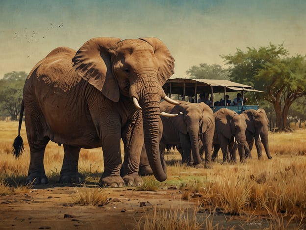 Auf dem Bild sind eine Gruppe von Elefanten zu sehen, die sich in der Nähe eines Tourfahrzeugs bewegen. Dieses Szenario ist typisch für nachhaltigen Tourismus in Sambia, wo Besucher die beeindruckende Tierwelt Afrikas beobachten können, ohne in das natürliche Verhalten der Tiere einzugreifen. Nachhaltiger Tourismus fördert den Schutz der Umwelt und der Artenvielfalt, während er gleichzeitig den lokalen Gemeinschaften wirtschaftliche Vorteile bringt. Durch verantwortungsbewusste Reisen können Touristen das reiche Ökosystem Sambias erleben und gleichzeitig zur Erhaltung dieser einzigartigen Lebensräume beitragen.