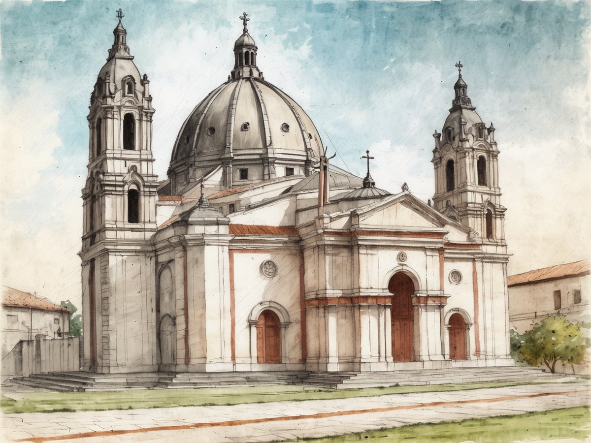 Die Basilika des Schwarzen Christus in Esquipulas ist ein architektonisches Meisterwerk mit einer markanten Kuppel und zwei schlanken Türmen. Die Fassade ist im klassischen Stil gehalten, mit einer offenen Haupttür und zahlreichen Fenstern, die das Sonnenlicht hereinlassen. Umgeben von einem gepflegten Rasen und einigen Bäumen vermittelt die Szenerie eine ruhige und spirituelle Atmosphäre, die Pilger und Besucher anzieht. Der strahlend blaue Himmel bildet einen schönen Kontrast zur hellen Fassade der Kirche.