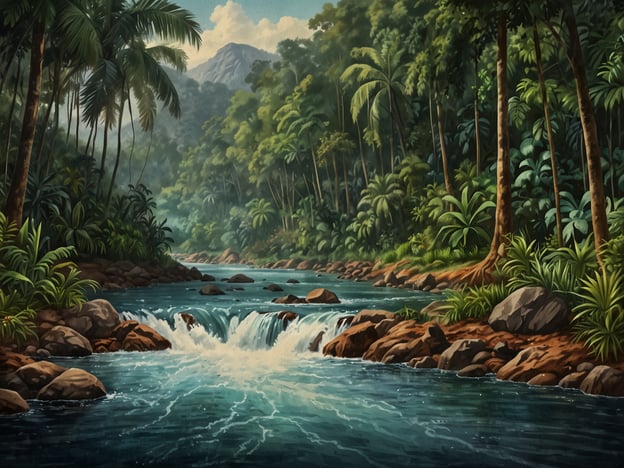 Auf dem Bild ist eine malerische Landschaft mit einem klaren Fluss, der durch einen dichten Dschungel fließt. Die Szenerie erinnert an die beeindruckende Natur im Kongo, wo Abenteuersuchende zahlreiche Aktivitäten genießen können. 

Hier sind einige Abenteueraktivitäten, die man im Kongo erleben kann:

1. **Wildtier-Safaris**: Entdecken Sie die beeindruckende Tierwelt, darunter Gorillas und Elefanten, in den Nationalparks.
2. **Rafting**: Fahren Sie mit einem Boot über aufregende Stromschnellen im Kongo-Fluss.
3. **Wanderungen durch den Dschungel**: Erkunden Sie die atemberaubende Flora und Fauna bei geführten Touren.
4. **Kultur- und Dorfbesuche**: Lernen Sie die verschiedenen Stämme und ihre Traditionen kennen.
5. **Fotografie-Touren**: Halten Sie die atemberaubenden Landschaften und Wildtiere in Bildern fest.

Diese Aktivitäten bieten unvergessliche Erlebnisse in der einzigartigen Natur des Kongo.