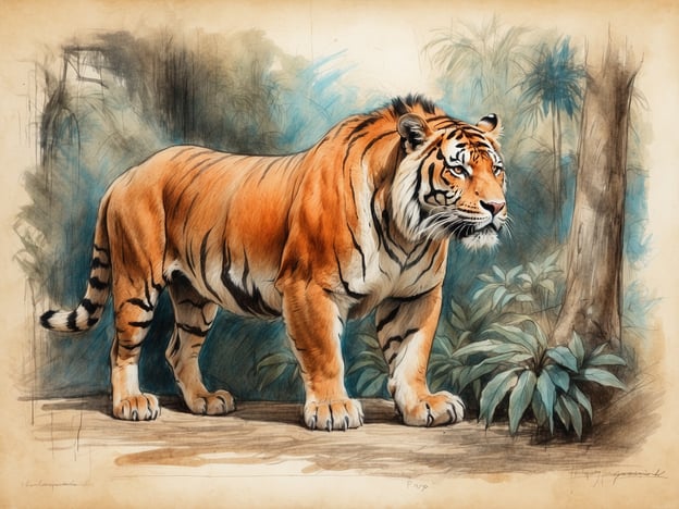 Auf dem Bild ist ein Tiger zu sehen, der majestätisch in einer natürlichen Umgebung steht, umgeben von Pflanzen und Bäumen. Dies erinnert an die Geschichte von Hagenbecks Tierpark, der 1907 in Hamburg eröffnet wurde und viele exotische Tierarten beheimatet. Carl Hagenbeck war ein Pionier im Bereich der Tierhaltung und -präsentation, der die Idee von Landschaftsgehegen entwickelte, die den natürlichen Lebensraum von Tieren nachahmen. Der Tiger, als Symbol für Kraft und Schönheit, spielt in Zoos eine wichtige Rolle und zieht viele Besucher an, genau wie die beeindruckenden Tiere, die Hagenbeck in seinem Tierpark zur Schau stellte. 

Hagenbecks Ansatz revolutionierte die Art und Weise, wie Tiere in Zoos gehalten und gezeigt werden, und der Tiger ist ein hervorragendes Beispiel für die Faszination, die diese Tiere auf die Menschen ausüben.