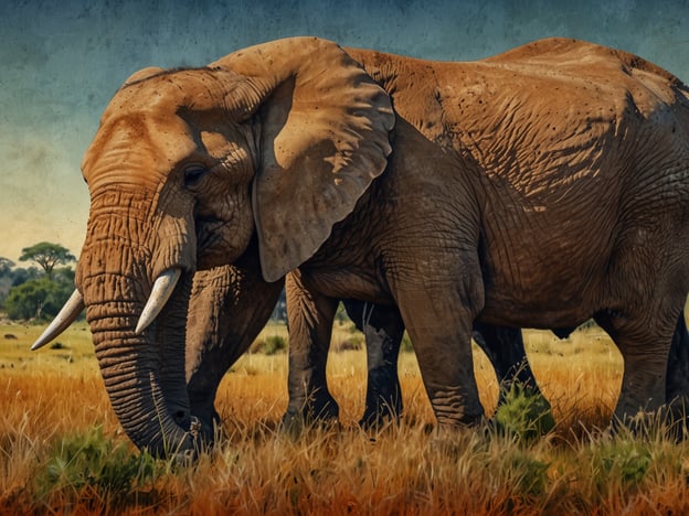 Auf dem Bild sind zwei Elefanten zu sehen, die in einer offenen Savannenlandschaft grasen. Diese majestätischen Tiere sind typisch für die Wildtiere in Simbabwe, einem Land, das bekannt ist für seine beeindruckenden Nationalparks und Naturschutzgebiete. Die Elefanten spielen eine wichtige Rolle im Ökosystem und sind eine der Hauptattraktionen für Touristen, die die Schönheit der afrikanischen Tierwelt erleben möchten. Simbabwe ist berühmt für seine vielfältige Flora und Fauna und zieht Naturliebhaber aus der ganzen Welt an.