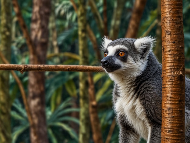 Auf dem Bild ist ein Lemur zu sehen, ein charakteristisches Tier der Tierwelt Madagaskars. Lemuren sind bekannt für ihre großen, ausdrucksvollen Augen und die auffällige Fellzeichnung. Sie leben in den Wäldern Madagaskars und sind sehr soziale Tiere, die oft in Gruppen auftreten. Die Vielfalt und Einzigartigkeit der Lemuren machen sie zu einem wichtigen Bestandteil des madagassischen Ökosystems.