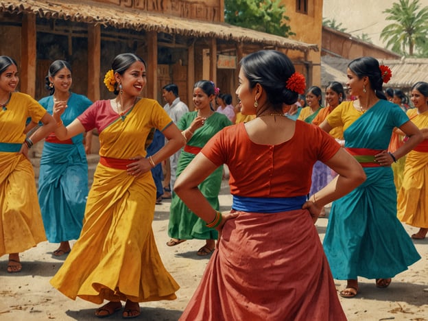 Auf dem Bild sind mehrere Frauen in bunten traditionellen Kleidern zu sehen, die tanzen und miteinander interagieren. Diese Darstellung erinnert an die lebendige Kultur und die verschiedenen Traditionen in Malawi, wo Tanz und Musik eine zentrale Rolle im gesellschaftlichen Leben spielen. 

In Malawi gibt es eine Vielfalt ethnischer Gruppen, jede mit ihren eigenen Tänzen, Kleidungsstilen und Feierlichkeiten. Solche Farbtöne und feste traditionelle Tanzformen sind oft Teil von Festlichkeiten, Hochzeiten oder kulturellen Feierlichkeiten, die die Gemeinschaft stärken und kulturelles Erbe bewahren.