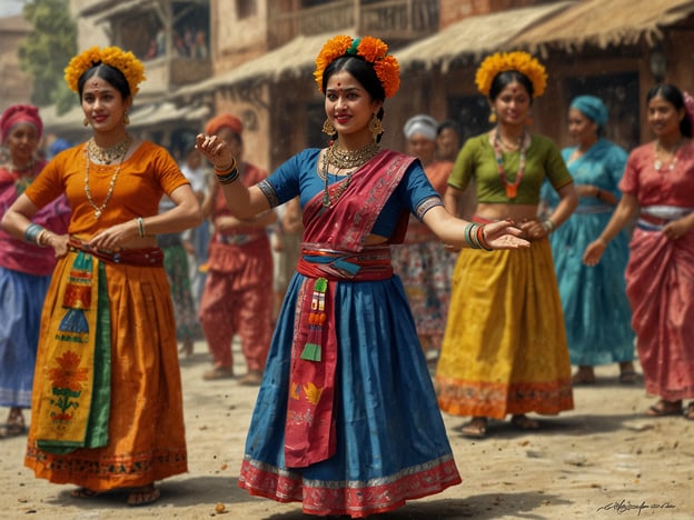 Auf dem Bild sind Frauen in bunten traditionellen Kleidern zu sehen, die wahrscheinlich tanzen oder eine kulturelle Aufführung präsentieren. Ihre Kleidung und die festliche Atmosphäre deuten auf eine Feier oder ein Festival hin.

In Bezug auf kulturelle Vielfalt in Simbabwe gibt es viele ethnische Gruppen, jede mit ihren eigenen Traditionen, Tänzen und Kleidungsstilen.Ähnlich wie auf dem Bild, sind traditionelle Tänze in Simbabwe, wie der Mbende oder der Jiti, Ausdruck von Gemeinschaft und kulturellem Erbe. Die Farben und Muster der Kleidung spiegeln oft die reiche Geschichte und Identität der verschiedenen Völker des Landes wider.