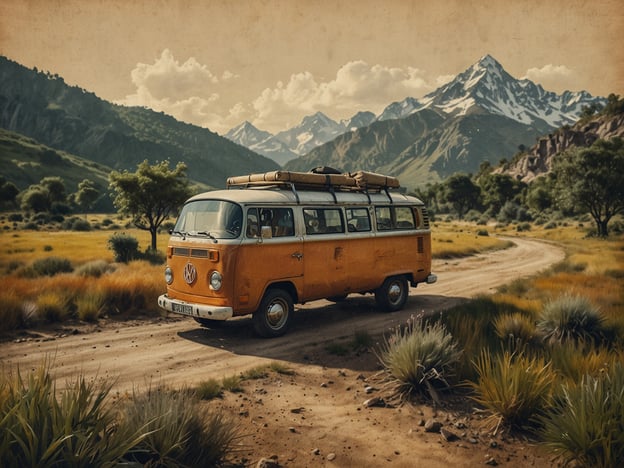 Auf dem Bild ist ein vintage Volkswagen-Bus in einer ländlichen Umgebung zu sehen, umgeben von einer malerischen Landschaft mit Bergen im Hintergrund. Diese Szene könnte eine ideale Kulisse für nachhaltigen Ökotourismus darstellen, da sie die Schönheit der Natur und das Reisen in umweltfreundlicher Weise kombiniert. Ein solcher Bus kann symbolisch für Abenteuer und die Erkundung unberührter Natur stehen, was die Menschen dazu ermutigt, respektvoller mit der Umwelt umzugehen und nachhaltige Reisepraktiken zu unterstützen. Ökotourismus fördert das Bewusstsein für ökologische Anliegen und trägt dazu bei, lokale Gemeinschaften zu unterstützen, während gleichzeitig die Natur geschützt wird.