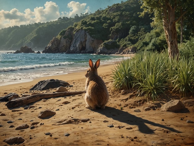 Auf dem Bild ist ein schöner Strand zu sehen, wo ein Kaninchen am Wasser sitzt. Wenn ich mit meinem Kaninchen im Urlaub wäre, würden wir vielleicht am Strand spielen, in den Sand buddeln und kleine Spaziergänge entlang der Küste machen. Das Kaninchen könnte frisches Gras probieren und wir könnten gemeinsam die Wellen beobachten. Zum Sonnenuntergang könnten wir gemütlich auf einer Decke sitzen und die Ruhe des Meeres genießen.